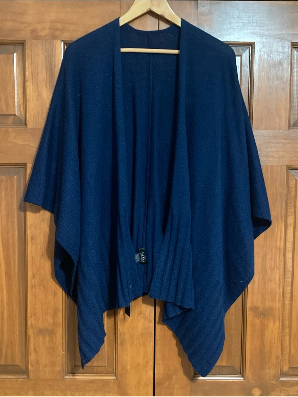 NWT Forte Cashmere Navy blue 100% cashmere wrap cape ribbed trim women’s OS